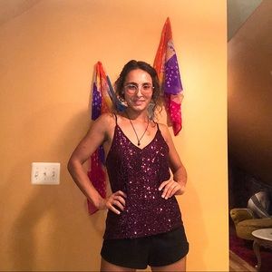 Express Purple Sequin Plunging V Neck